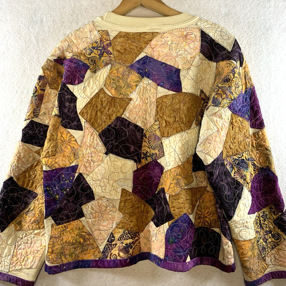 Patchwork Quilted Women Cardigan Jacket Sz L/XL Boho Hippie Cottage Folk Boxy - Picture 5 of 12